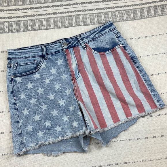 Judy Blue Pants - Judy Blue American Flag Jean Shorts Patriotic Frayed Hem Denim Blue 2XL